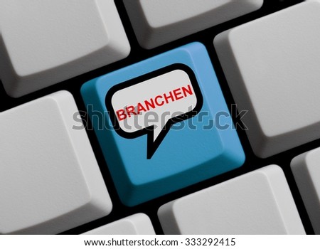 Red Computer Keyboard with speech bubble showing Industries in german language