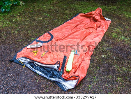 tent on the wet ground when not set up.