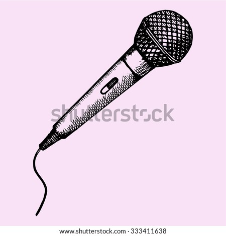 Microphone for Karaoke, doodle style, sketch illustration, hand drawn, vector