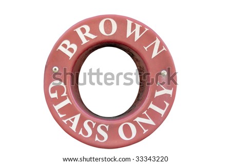 a bin sign for recycling brown glass only with clipping path