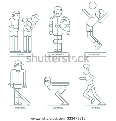 Graphic lines icon set with sport, vector illustration.