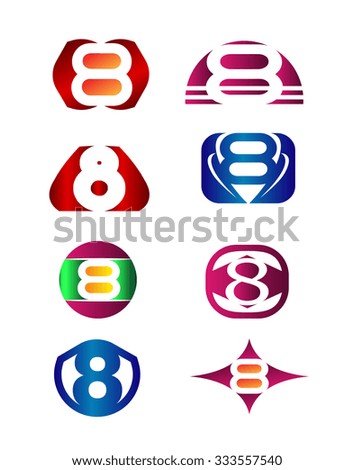 Set of Number eight 8 logo icon template elements set
