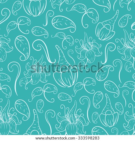 Seamless Pattern Of Abstract Flower With Turquoise Background
