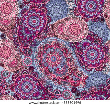 Vector Seamless Oriental Pattern. Colorful Ethnic Paisley.