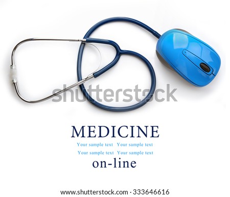 Stethoscope with computer mouse isolated on white. Medical online concept
