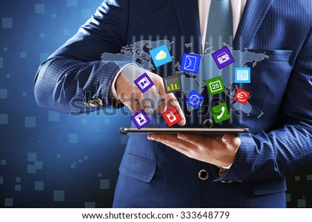 Businessman working with new modern tablet-pc