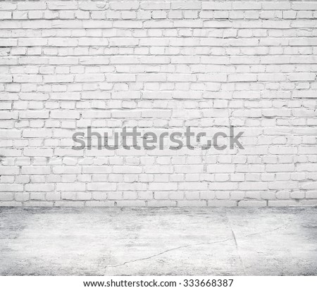 Room interior with white brick wall and concrete floor