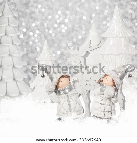 Christmas ornaments on snow