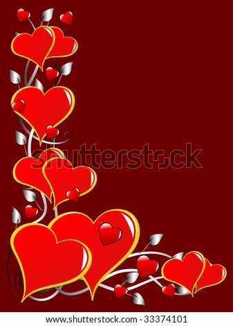 A  valentines background with a series of hearts on a deep red backdrop with room for text