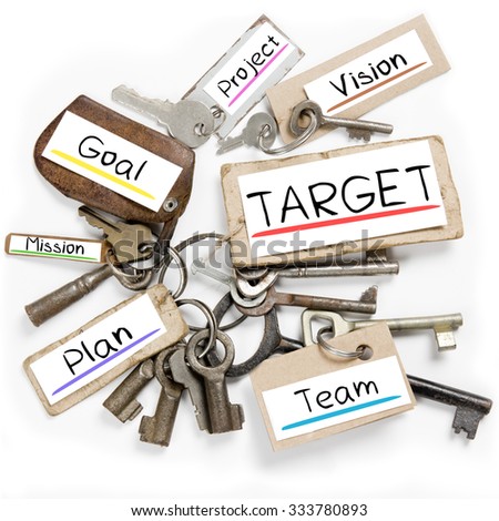 Photo of key bunch and paper tags with TARGET conceptual words