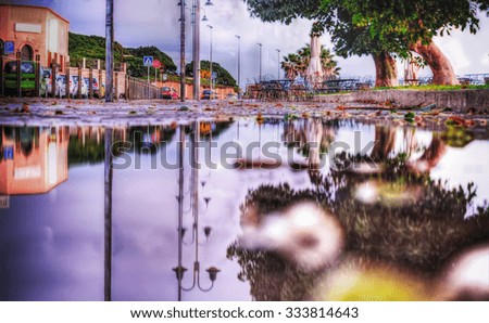 reflection on a puddle in hdr 