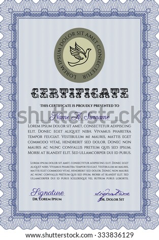 Diploma template. With guilloche pattern. Vector illustration.Artistry design. 