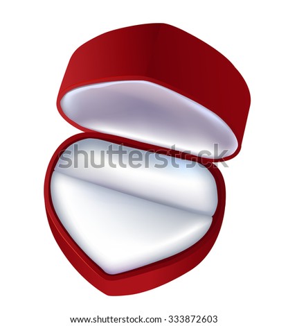 An open empty red jewelry gift box in shape of heart for rings isolated on a white background. Clip art