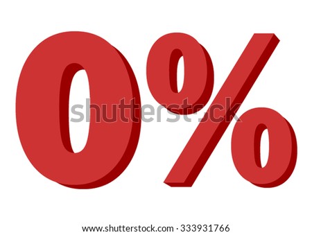 0 % , Fabric number isolated on white background, indicating zero percent interest or other financial percentages