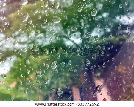 romantic background of rain drop on mirror glass plate