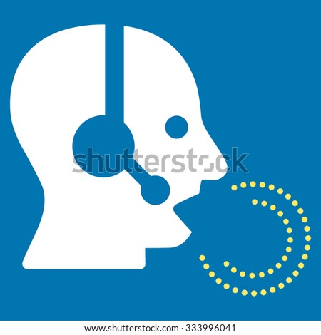 Operator Speech vector icon. Style is bicolor flat symbol, yellow and white colors, rounded angles, blue background.