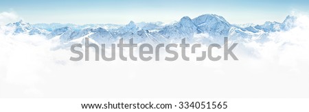 Panorama of winter mountains in Caucasus region,Elbrus mountain, Russia Royalty-Free Stock Photo #334051565
