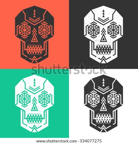 Set of geometric ornamental human skulls.Abstract vector skulls isolated.Conceptual vector art.Grunge print.