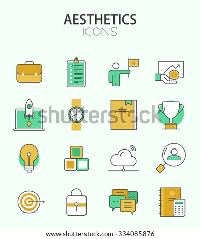 Vector modern thin line flat design of icons set. Business development, successful career, office infographic collection