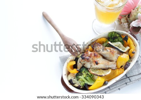 baked chicken drumstick with drink