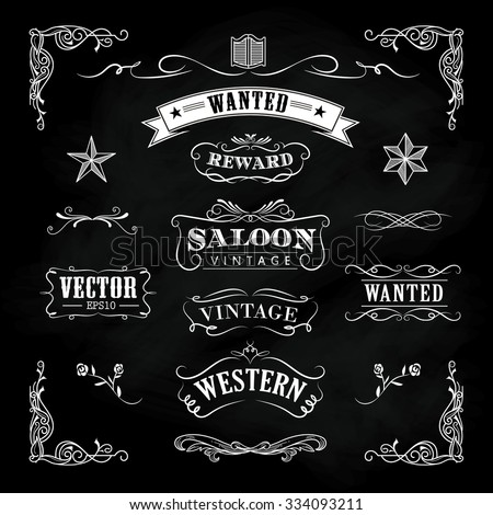 Western hand drawn blackboard banners vintage badge vector Royalty-Free Stock Photo #334093211