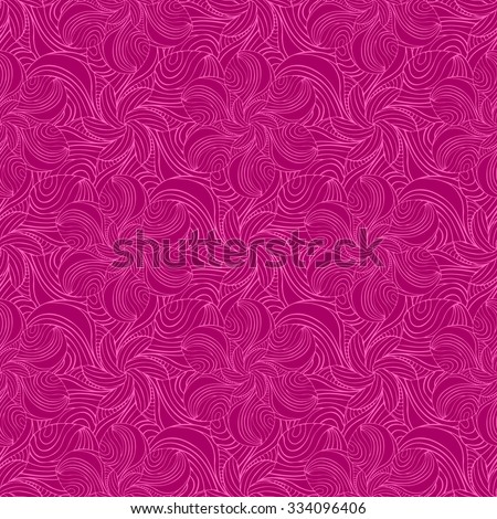 Seamless creative hand-drawn pattern of stylized flowers in magenta and dark crimson colors. Vector illustration. Royalty-Free Stock Photo #334096406
