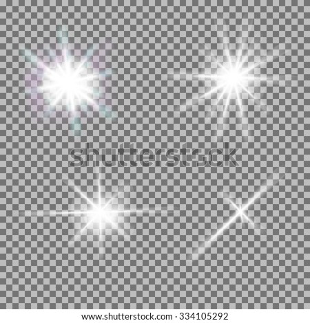 Vector set of glowing light bursts with sparkles on transparent background. Transparent gradient stars, lightning flare. Magic, bright, natural effects. Abstract texture for your design and business.
