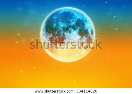 Abstract colorful full moon atmosphere with star at sunset sky background, Original image from NASA.gov
