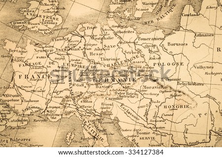 Antique world map, Europe Royalty-Free Stock Photo #334127384