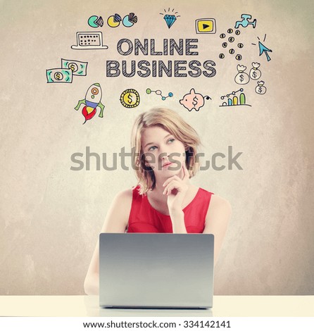 Online Business concept with young woman working on a laptop 