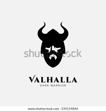 Logo design template with head of warrior in helmet. For team identity, sport club logo, mascot, game icon, security agency logo, etc. Vector illustration. Royalty-Free Stock Photo #334154846