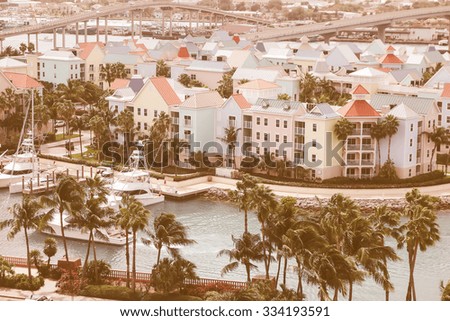 Vintage looking Aerial view of the city of Nassau, USA