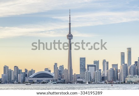  Toronto Skyline with the CN Tower apex at sunset