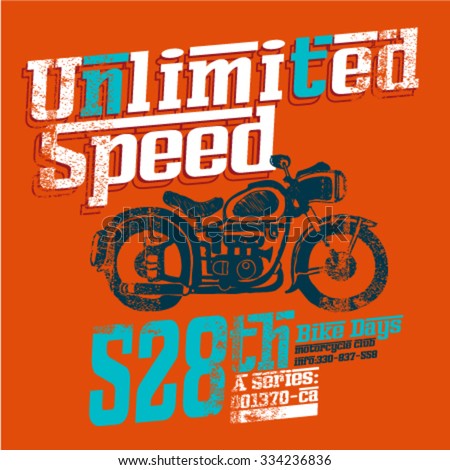 Unlimited Speed Typography with motorcycle design for apparel design.Interior design elements for kids.