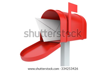 Incoming mail. mailbox with letter isolated on white with clipping path Royalty-Free Stock Photo #334253426