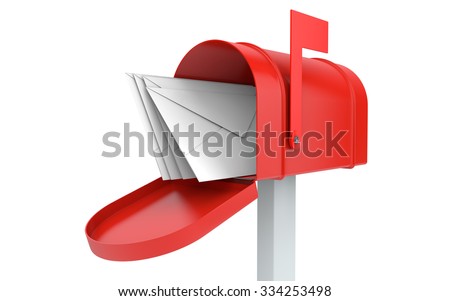 Incoming mail. mailbox with letters isolated on white with clipping path