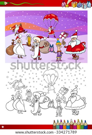 Cartoon Vector Illustration of Santa Claus Characters Group on Christmas Time for Coloring Book