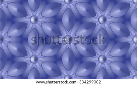 Seamless abstract background - fantastic flowers in hexagonal cells. Color shades of blue. Vector 3D illustration EPS8.  