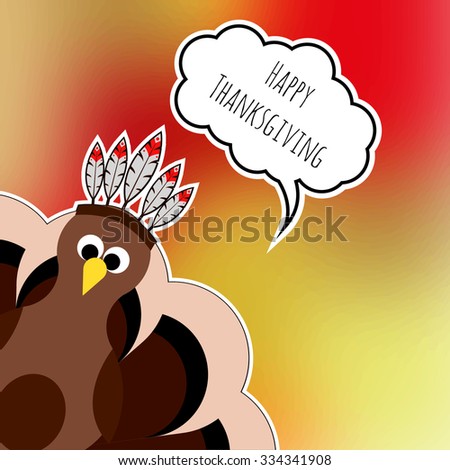 Happy Thanksgiving Turkey in war bonnet sticker  on blurred red background