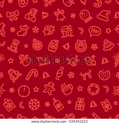 Christmas Symbols Seamless Pattern Red. Editable pattern in swatches.