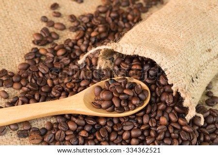Coffee beans in the spoon wooden