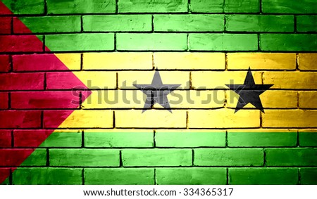  Sao Tome and Principe Flag on a brick wall background