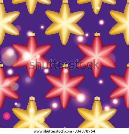 Christmas ball pattern, New year decorations. vector. Wallpaper with bow and ribbon. Sparkles and bokeh. Shiny and glowing