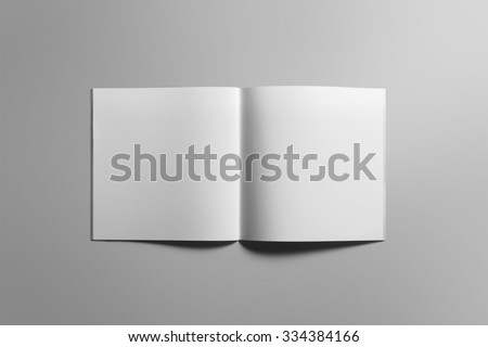 Blank square brochure magazine isolated on grey, with clipping path, changeable background Royalty-Free Stock Photo #334384166