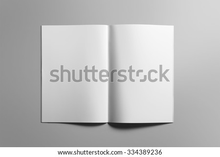 Blank portrait A4, US-Letter, brochure magazine isolated on gray, with clipping path, changeable background Royalty-Free Stock Photo #334389236