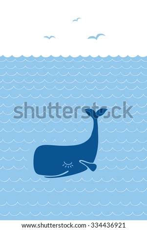 Vector illustration of Blue whale on blue colored background
