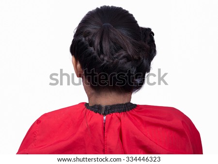 Female black hair braiding. Isolated on white background