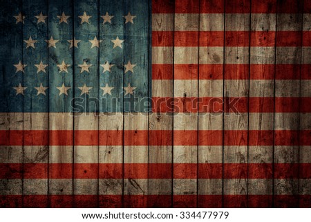 USA flag painted on old wooden background