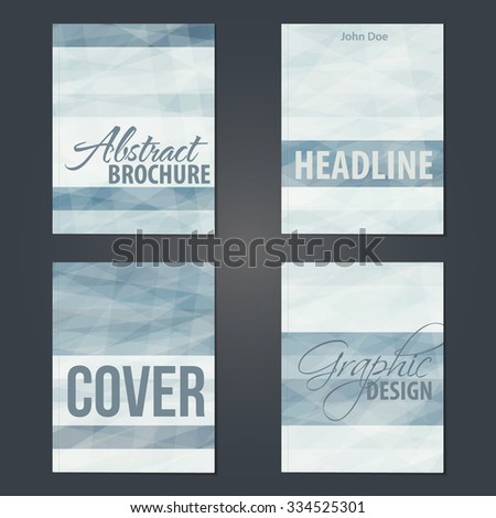 Set of minimal cover layouts with textured gray stripes for booklet, textbook or catalog. Simple vector graphic patterns. Bleed into clipping mask