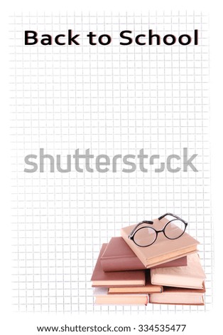 Books in a mess and glasses on paper background